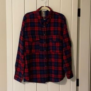 “By Together” oversized flannel shirt/Shacket. Size Medium. Red,blue,black plaid